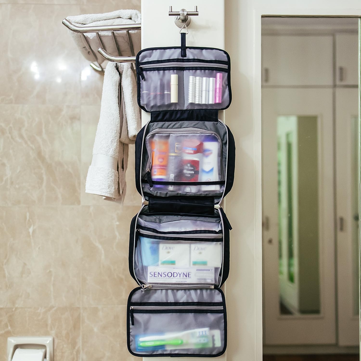 JAGURDS Hanging Travel Toiletry Bag - Travel Toiletries Bath Bag, Bathroom Bag for Traveling - Shower Bags for Women: Home & Kitchen
