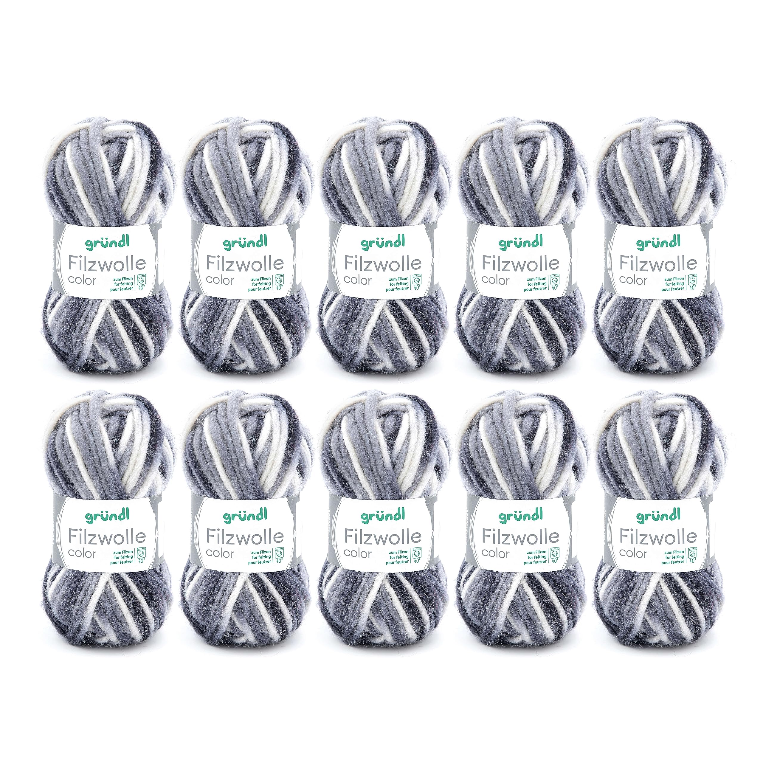 Gründl 2614/42 coloured felt wool value pack: 10 balls 50 g each, wool, schwarz-grau-weiß multicolor, 31 x 32 x 6 cm
