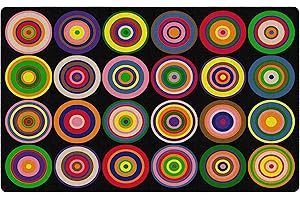 Flagship Carpets Color Rings Colorful Children's Area Rug for Kids Room Circle Seating Décor, Play Carpet for Teaching and Playing, Seats 24, 7'6" x 12', Black