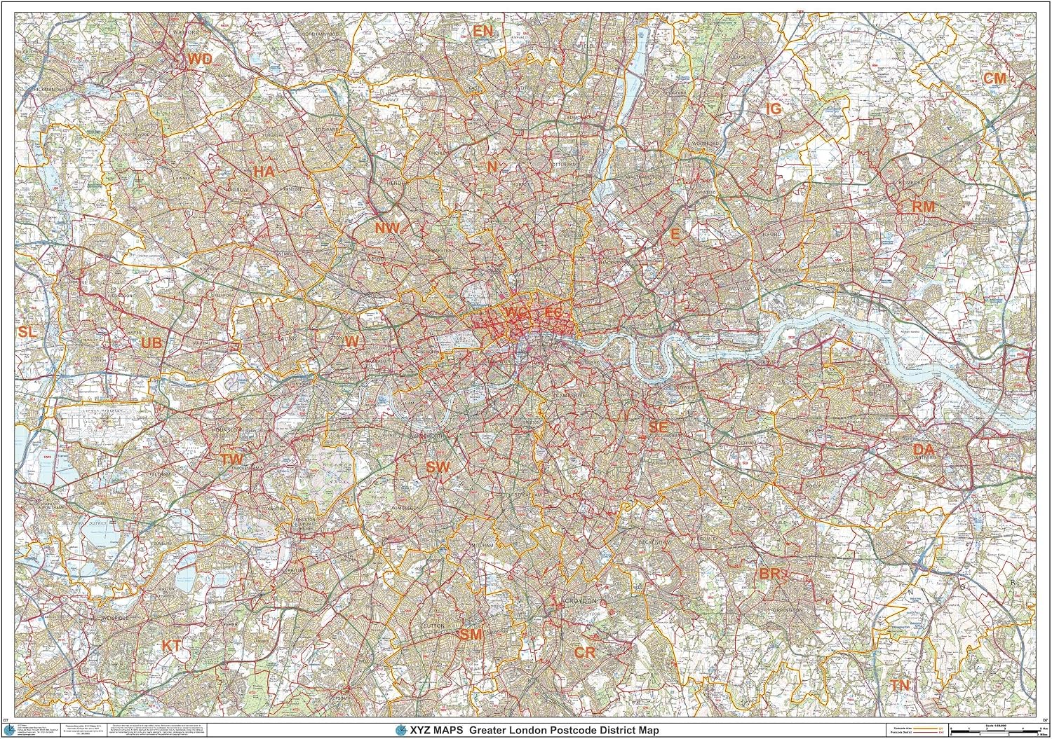Greater London Postcode District Wall Map (D7) – 47″ x 33.25″ Laminated ...