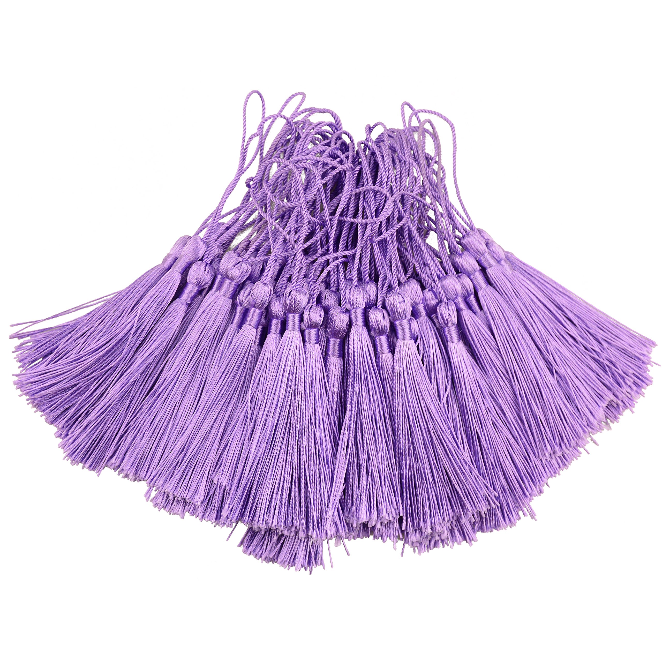 100pcs 13cm /5 Inch Silky Floss bookmark Tassels with 2-Inch Cord Loop and Small Chinese Knot for Jewelry Making, Souvenir, Bookmarks, DIY Craft Accessory (Purple)