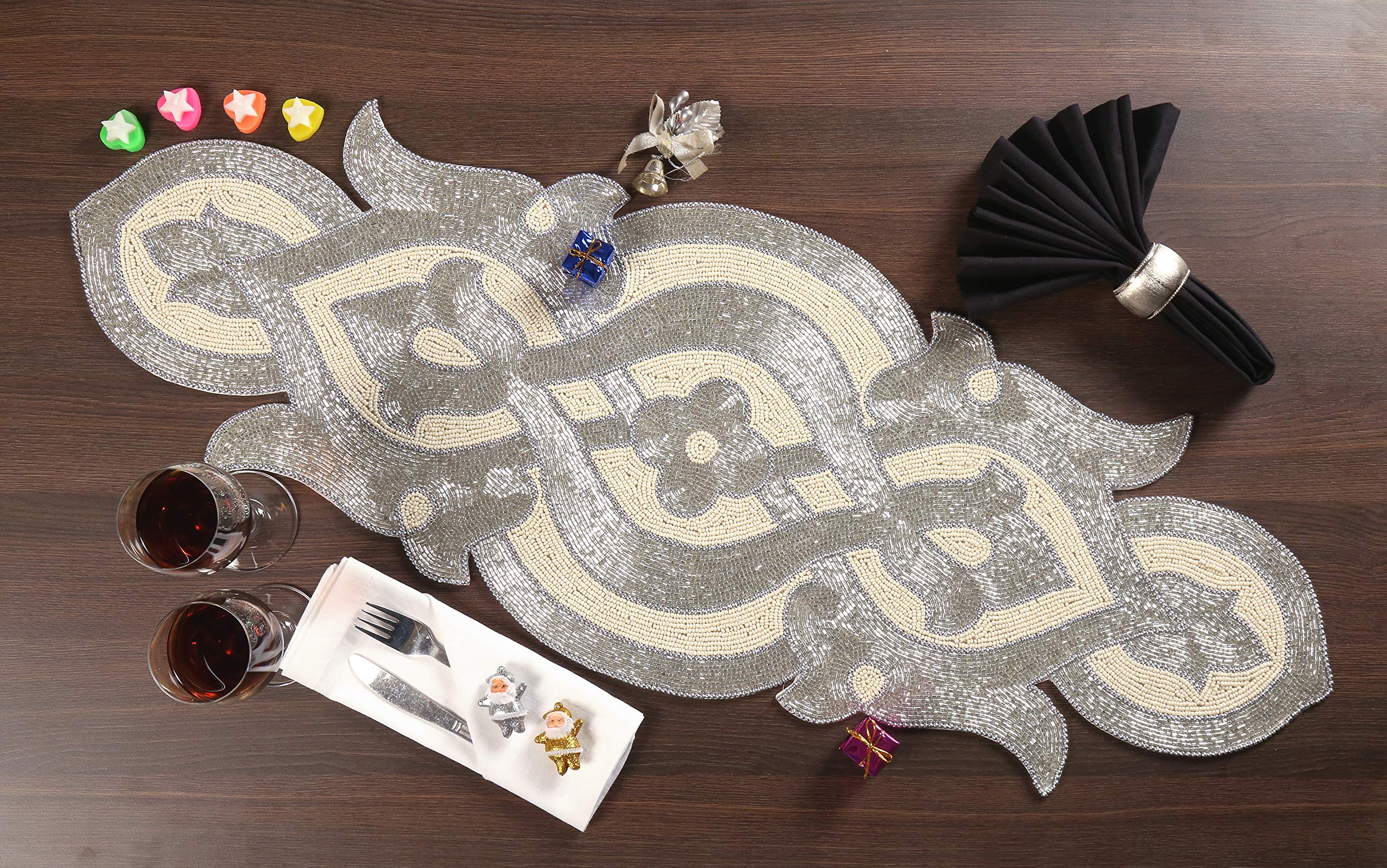 Light & Pro Glitz Farmhouse Beaded Table Runner, Arch Design - 13x36 Inch (31x91 Cms), Silver Ivory