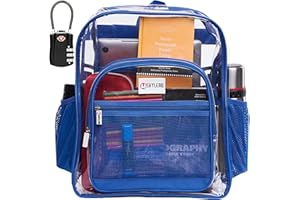 SHYLERO Clear Backpack Heavy Duty has TSA Lock, 2-WAY Zipper. PVC Transparent Backpack Is Extra Large - H18''xW14''xD8 - Blue