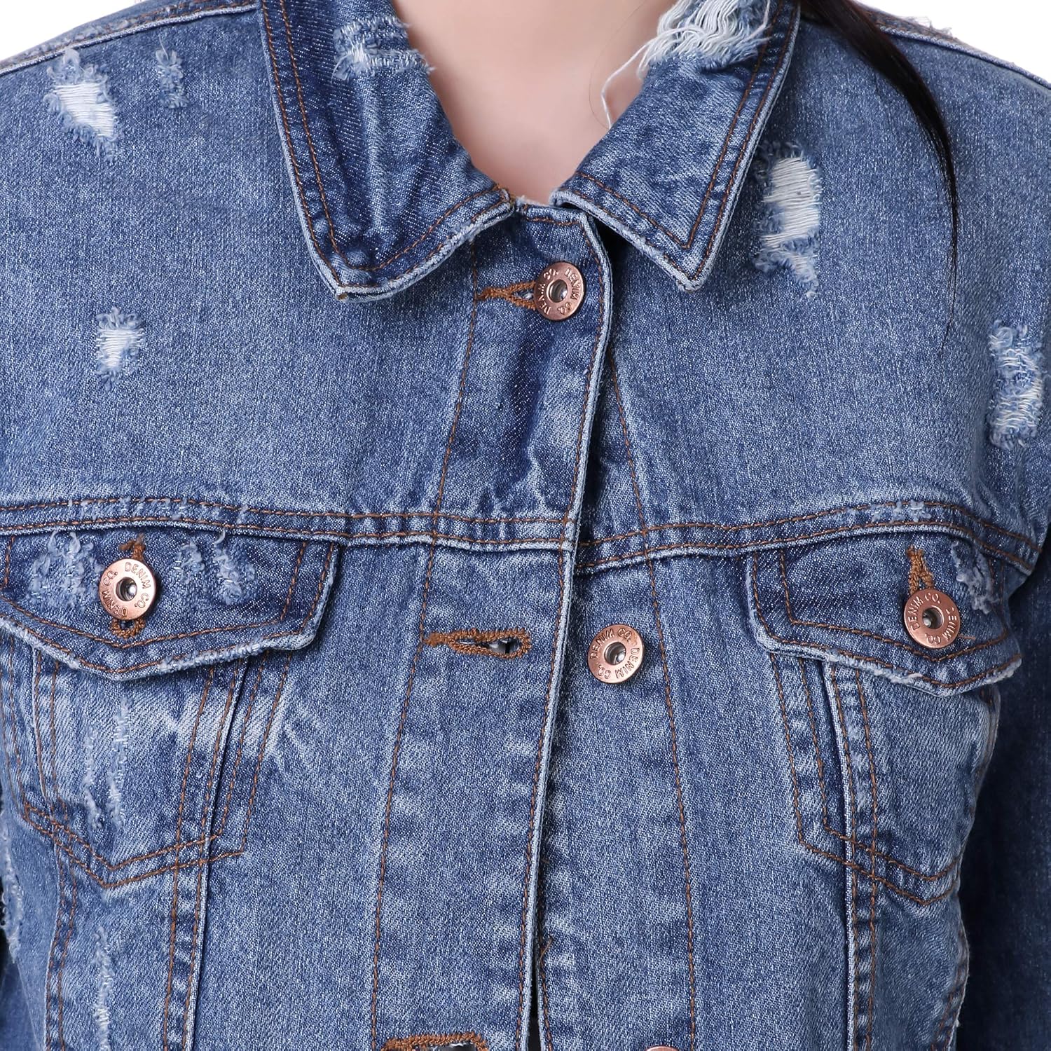 cali republic women's trendy slim fit distressed denim jacket