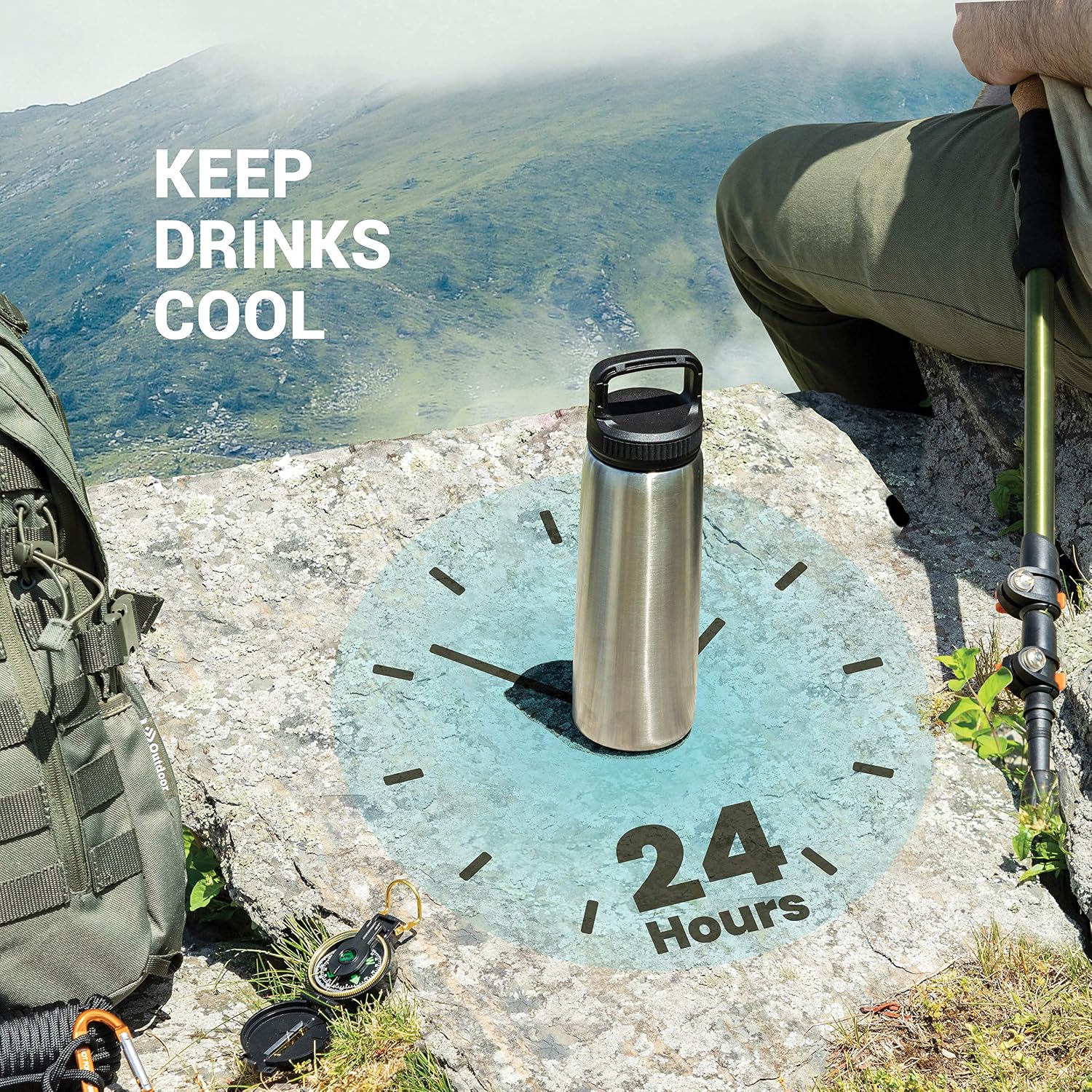Triple Insulated Stainless Steel Water Bottle with Straw Lid, Flip Top Lid, Wide Mouth Cap (750 ML) Insulated Water Bottles - Image 3