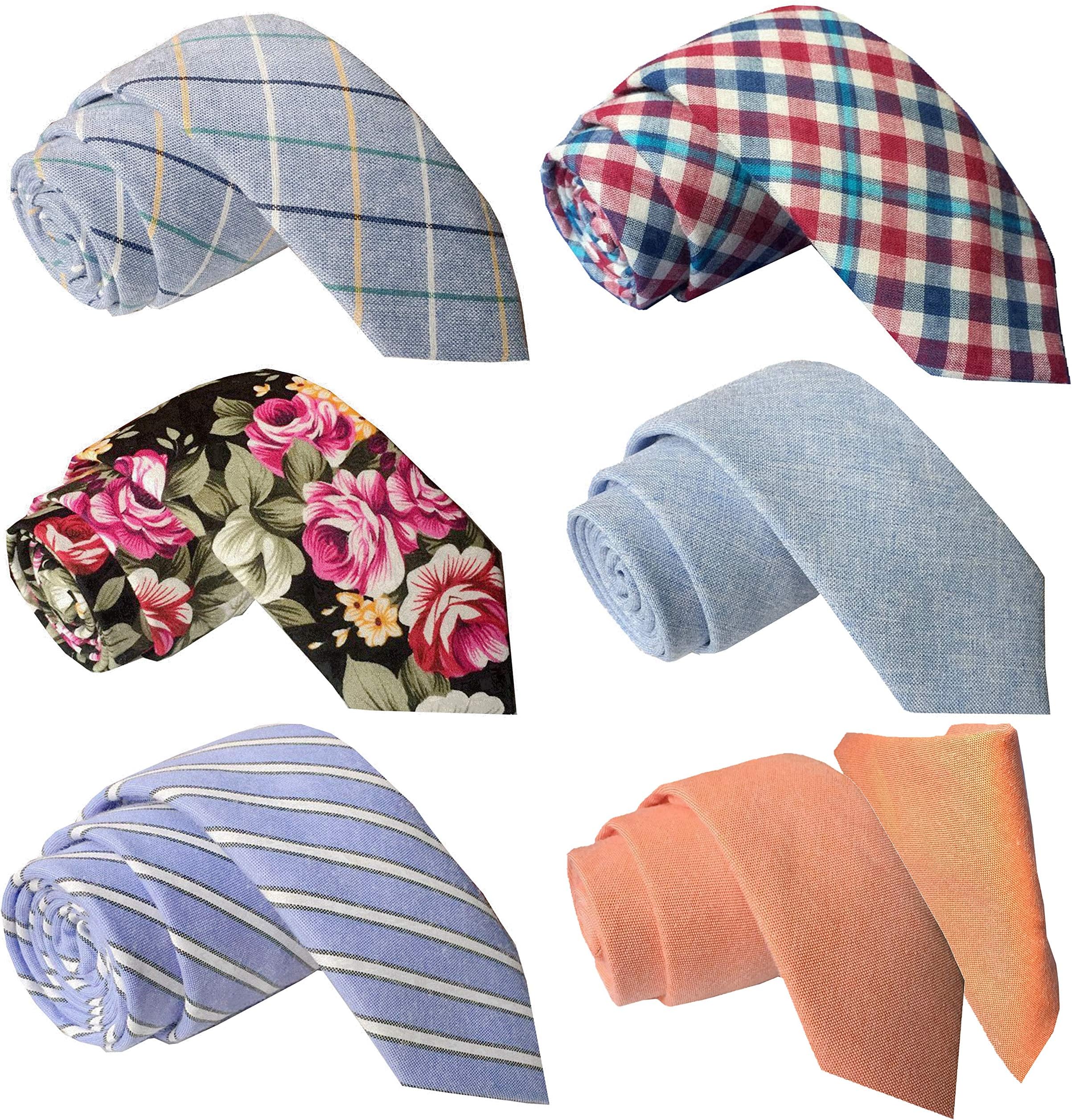 Mens Ties,Tsheoul Lot 3/4/6/12 PCS Necktie Classic Cotton Handmade Skinny Neck Tie Sets for Men