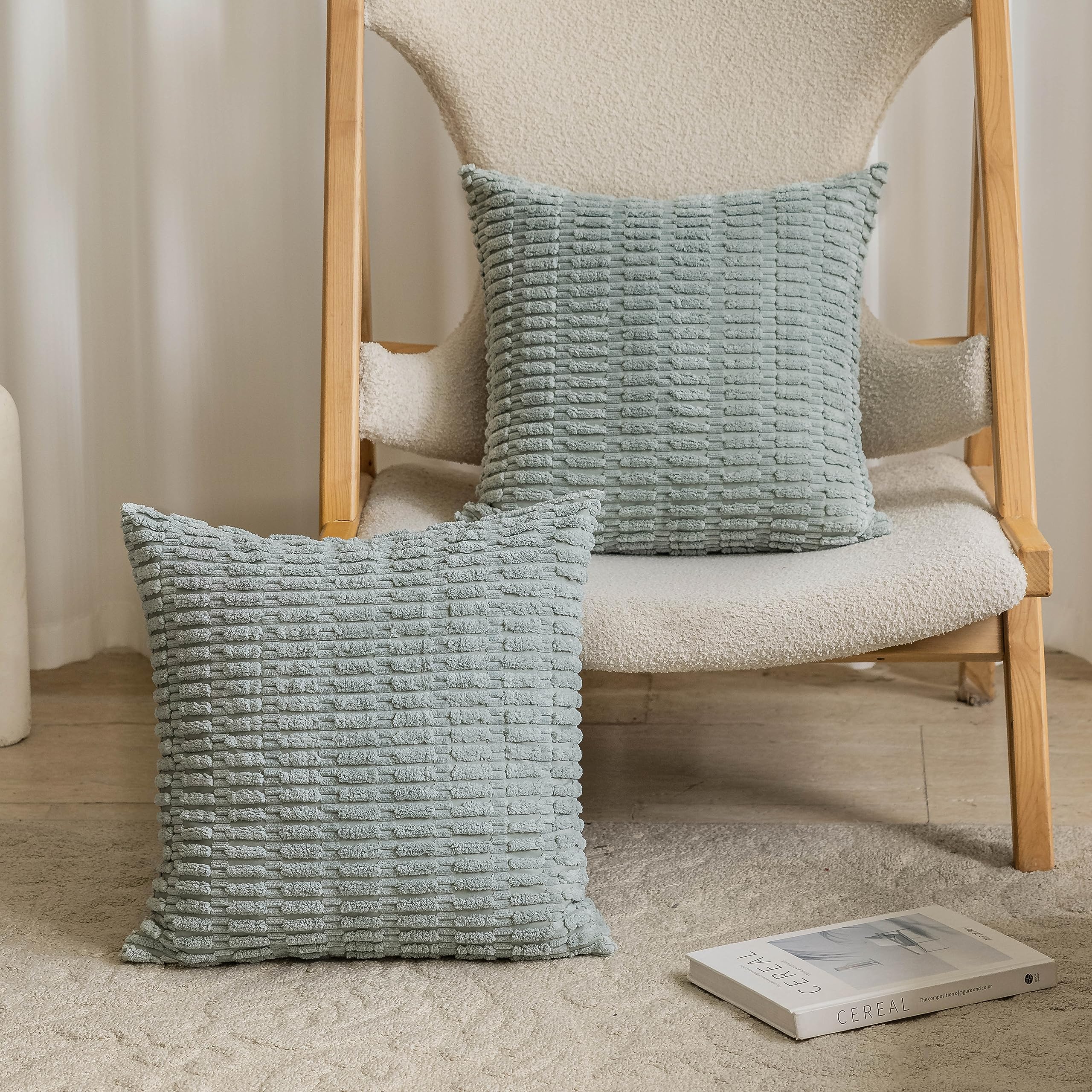 Home Brilliant 60 x 60 Cushion Covers Sage Green, Modern Plain Design Extra Large Cushions for Sofa, Green Cushion Covers, Set of 2, Sage Green, 60cm