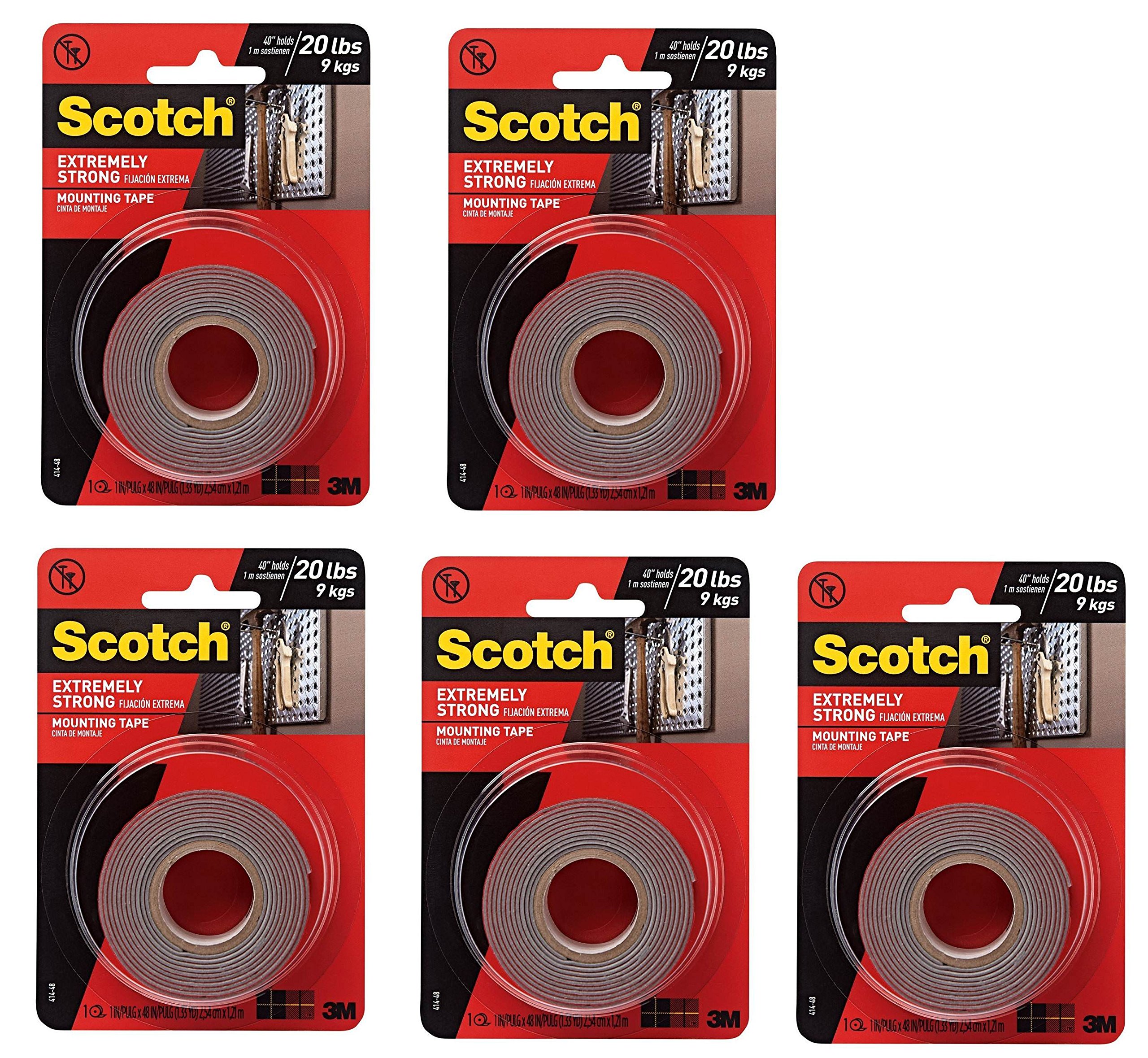 3M Scotch Extreme Mounting Tape, 1" By 60Inch, Black, 5 Sets on