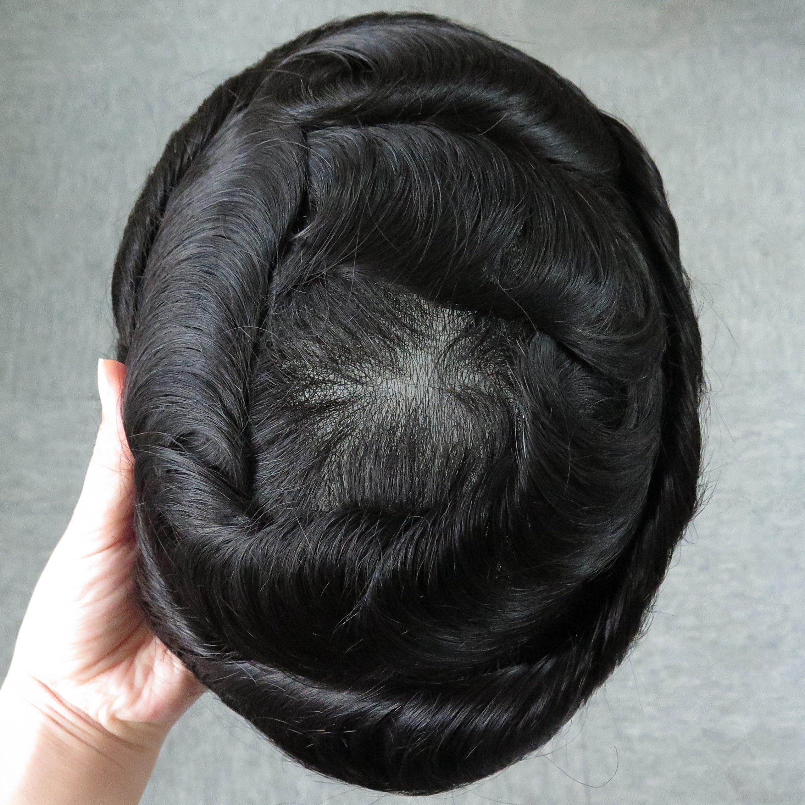 Thin Skin Hair Replacement System Mens Hairpieces Toupee Undetectable Hairline (#1 Jet Black)