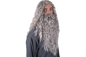 Kangaroo Gray Wizard Wig and Beard Set – Long Adult Wizard Costume Mens Halloween Wig with Fake Beard & Mustache Cosplay Funny Wigs Accessories for Sorcerer, Christmas, Carnival Party Dress up Apparel