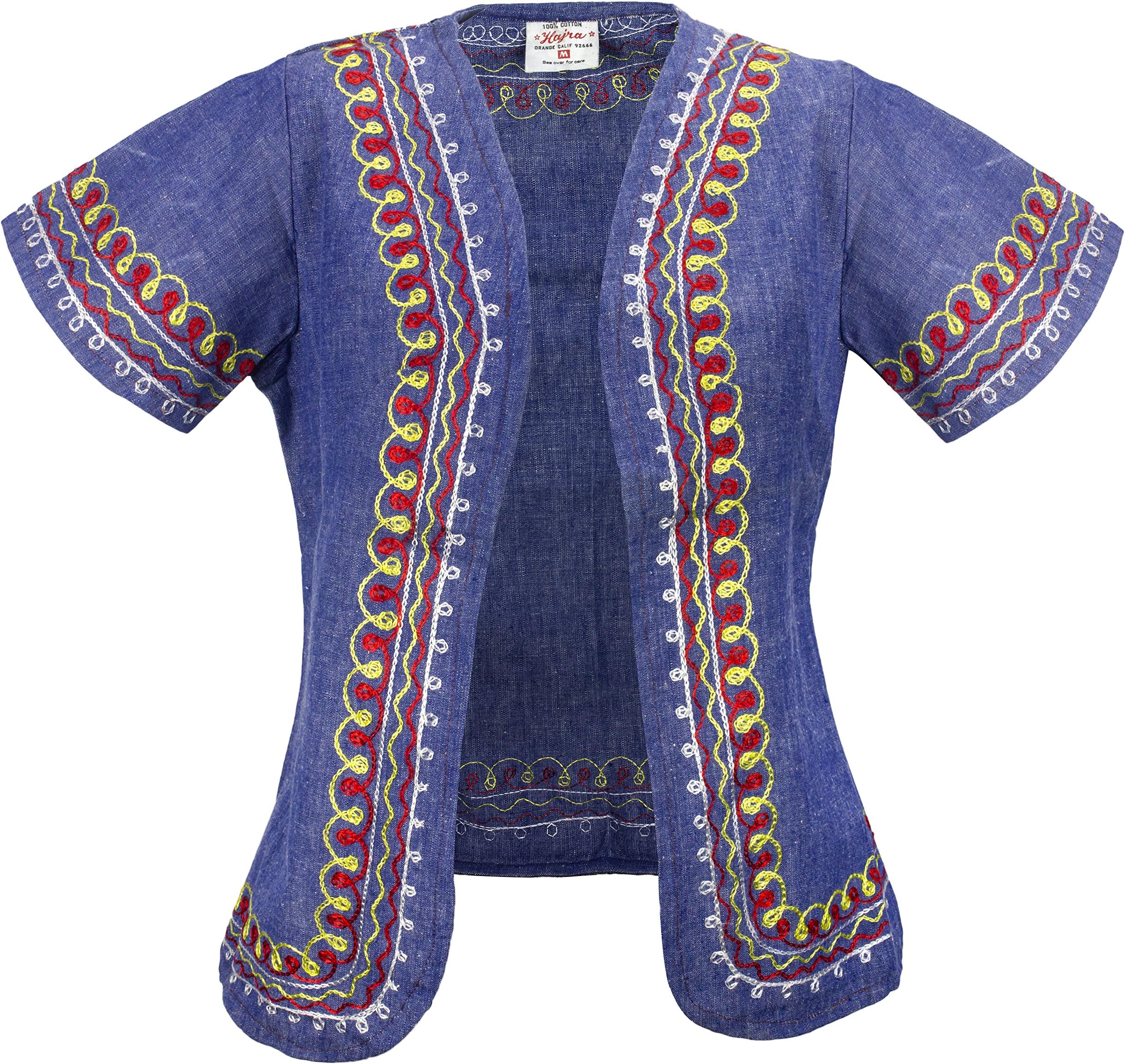 Hajra Denim Hippie Vest with Embroidered Swirl Design