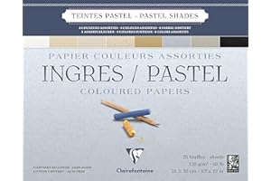 Clairefontaine - Ref 96487C - Ingres Pastel Colour Glued Pad (25 Sheets) - 24 x 30cm Size, Cotton Content, Acid Free, 130gsm 
