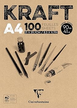 Clairefontaine 96545C Kraftpapier Block (geleimt, ideal für Trockentechniken, 100 Blatt, DIN A4, 21 x 29,7 cm, 90 g) braun