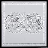 Amazon Brand – Rivet World Map Hemisphere Print in Black and White Vintage Wall Art, Black Frame, 30.5" x 30.5"