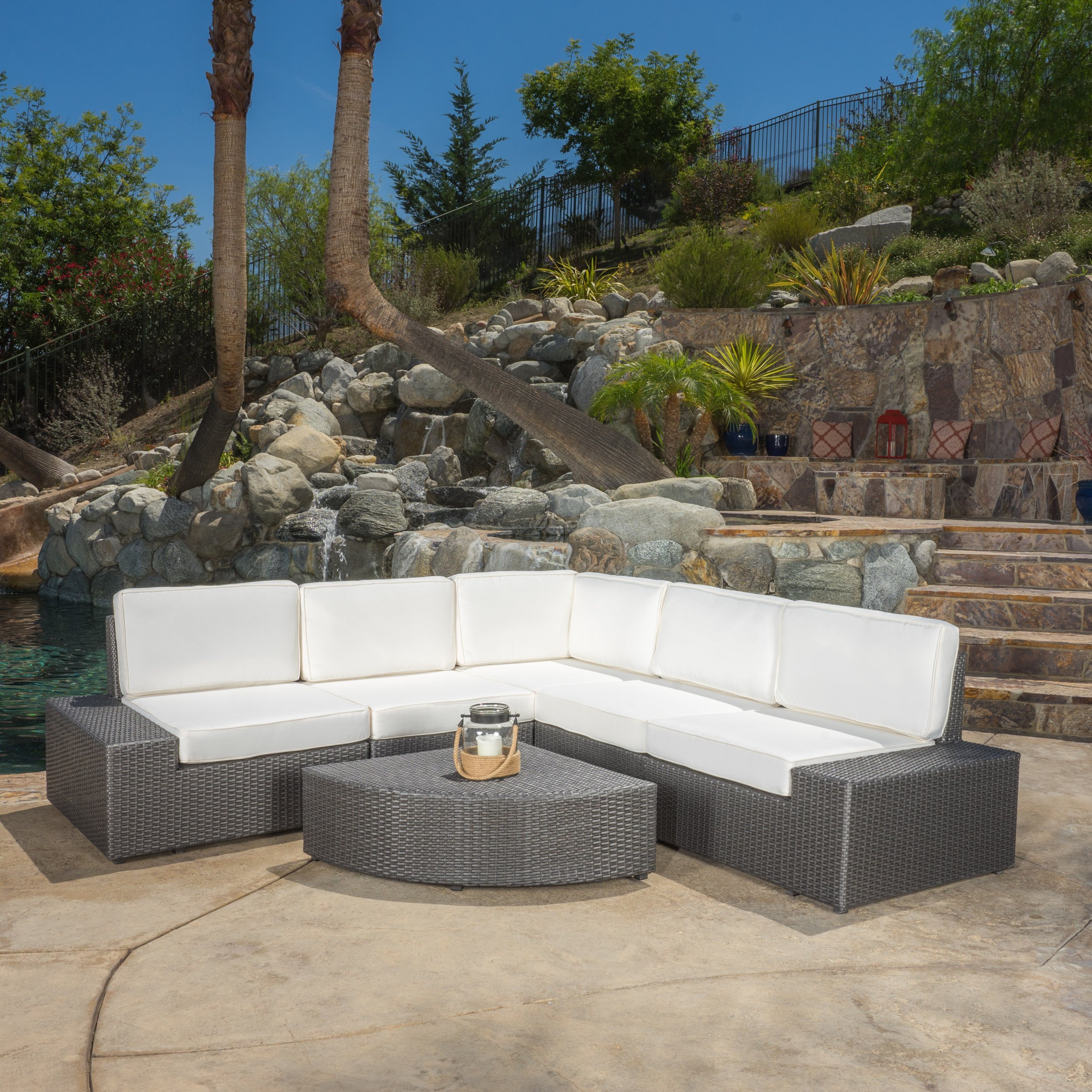New Luxury Outdoor Patio Furniture Set 6 Piece Deep Seating Group with Cushions Backyard Pool side Garden sturdy and durable resin wicker Cushions Sofa
