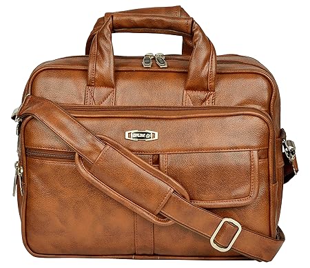 ZIPLINE Office Laptop Vegan Leather Executive Formal 13 Laptop Briefcase Messenger Bag for Men Women with Multiple compartments (Brown)
