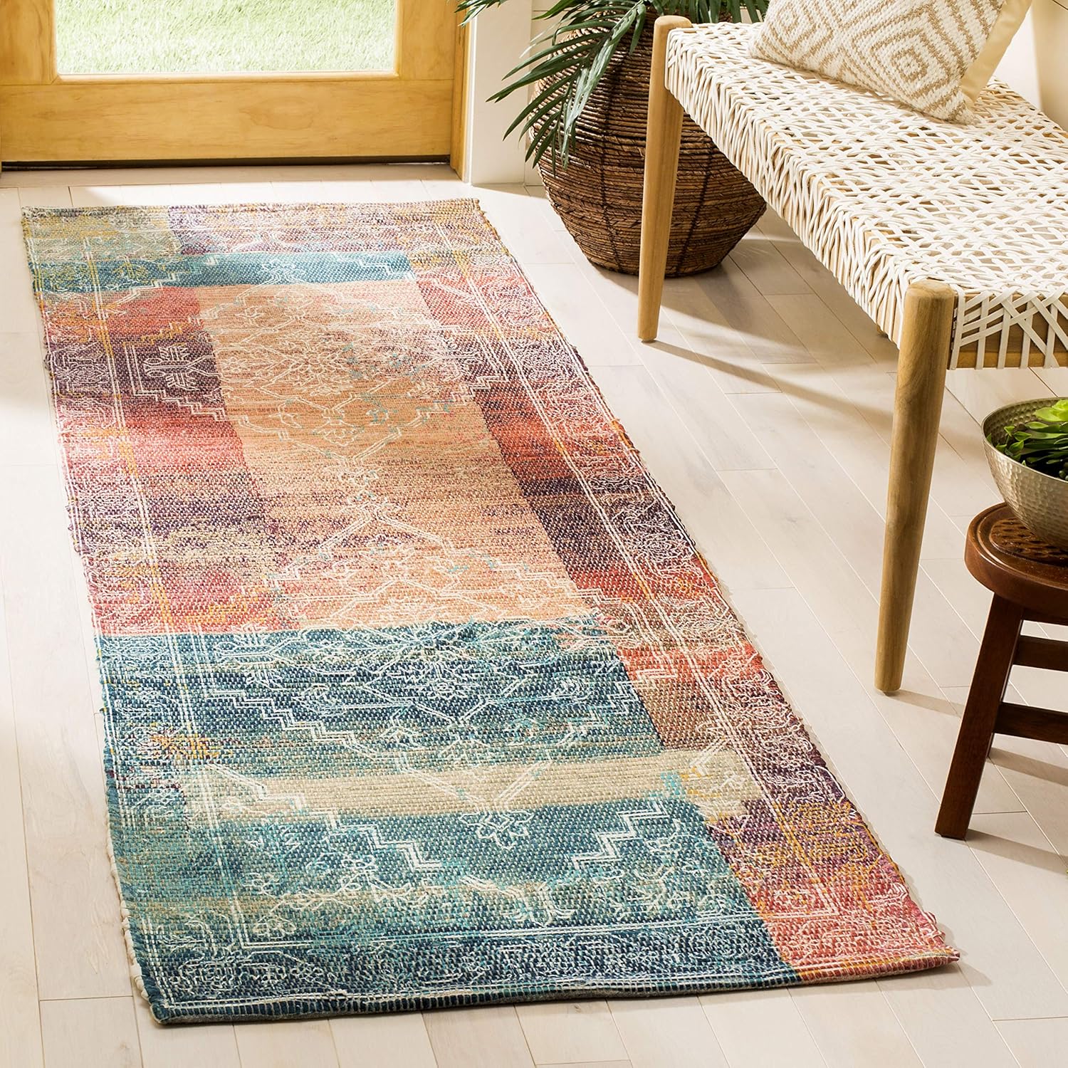 Safavieh Safran Collection Sfn592a Hand Loomed Coral And Aqua Distressed Bohemian Cotton Runner 2 3 X 8