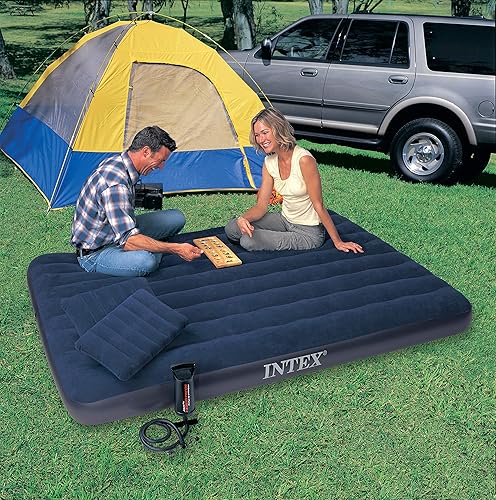 Intex Classic Downy Airbed Set with 2 Pillows and Double Quick Hand Pump, Queen