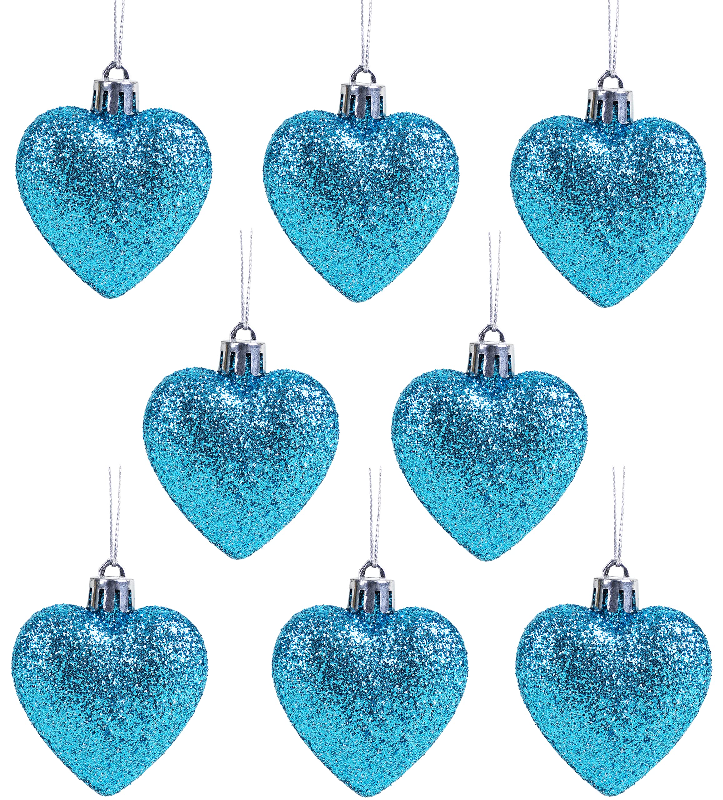 Christmas Concepts® Pack of 8-60mm Heart Shaped Christmas Tree Baubles – Glitter Decorated Baubles (Turquoise)