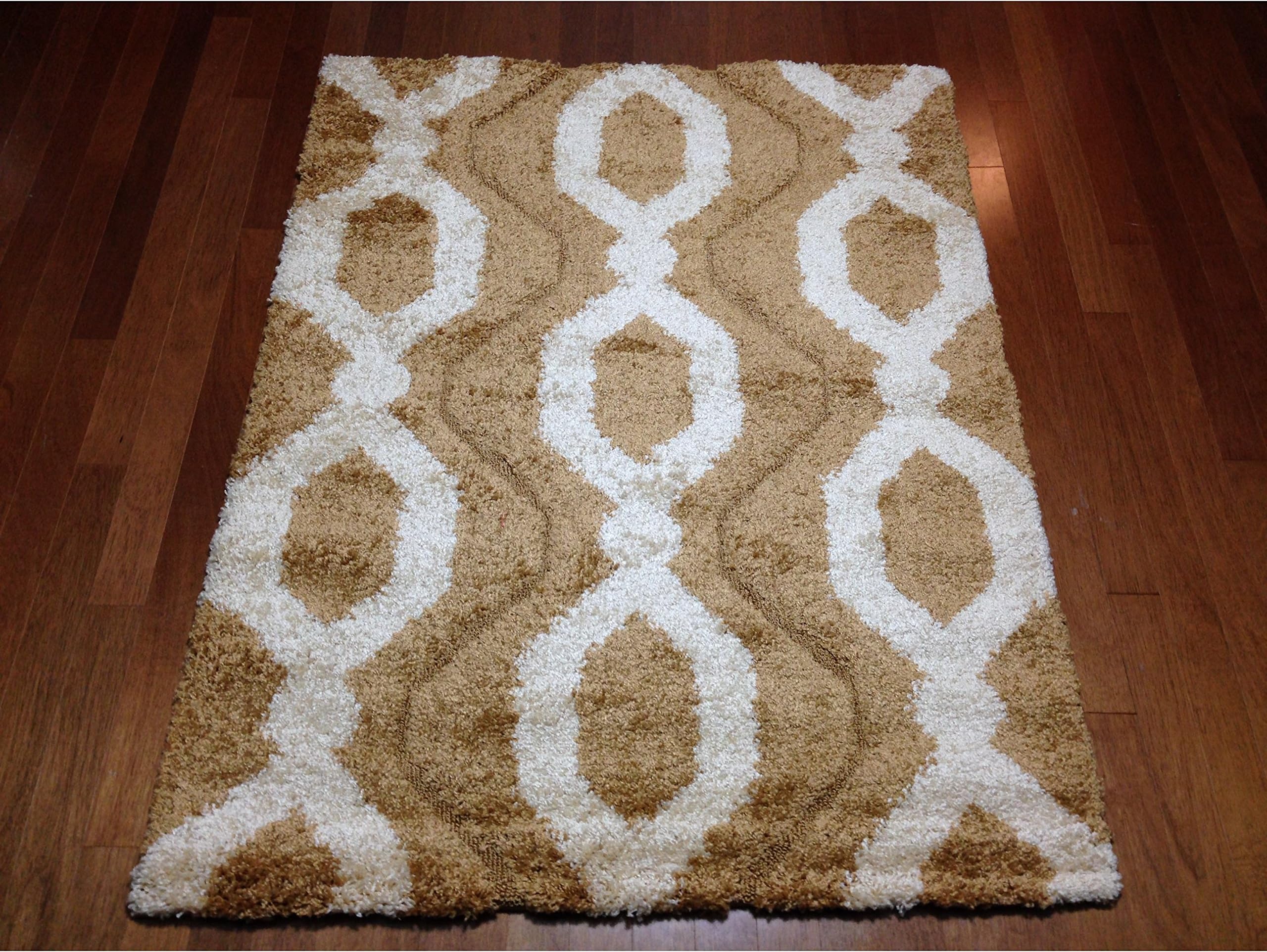 SALE 5'X8' BROWN GEOMETRIC SHAG CUT LOOP STYLE SHAGGY RUG PREMIUM SOFT (5'3"x 7'2" Actual)