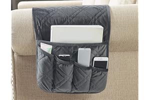 Brilliant Sunshine Velvet Couch Sofa Armrest 5 Pockets Organizer, Slip Resistant Recliner Armchair Caddy, Washable Remote Controls Holder, Storage for Magazine, Tablet, Phone, iPad, 35×13", Grey
