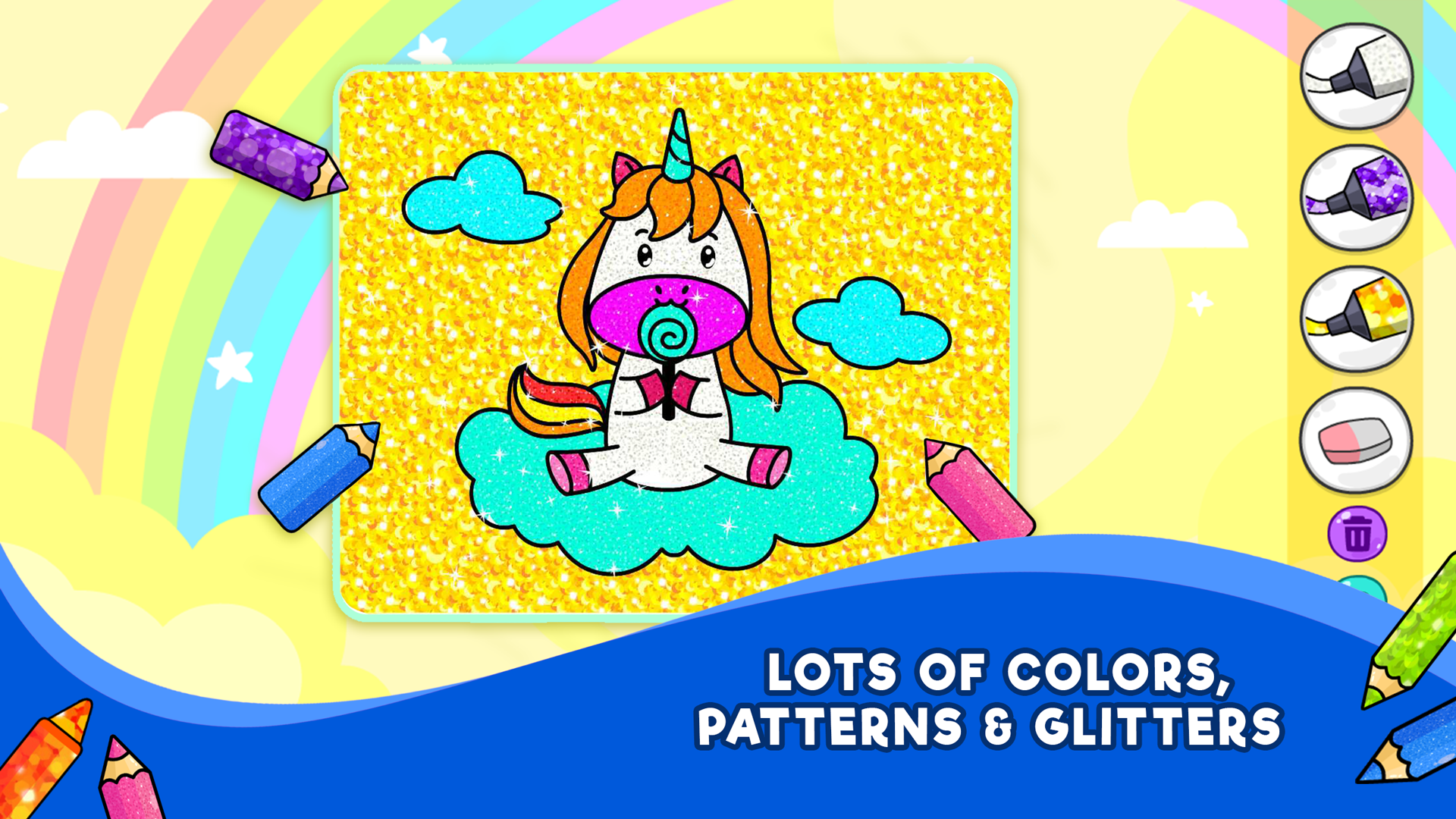 Unicorn Coloring Games For Kids Free Rainbow Glitter Coloring Book