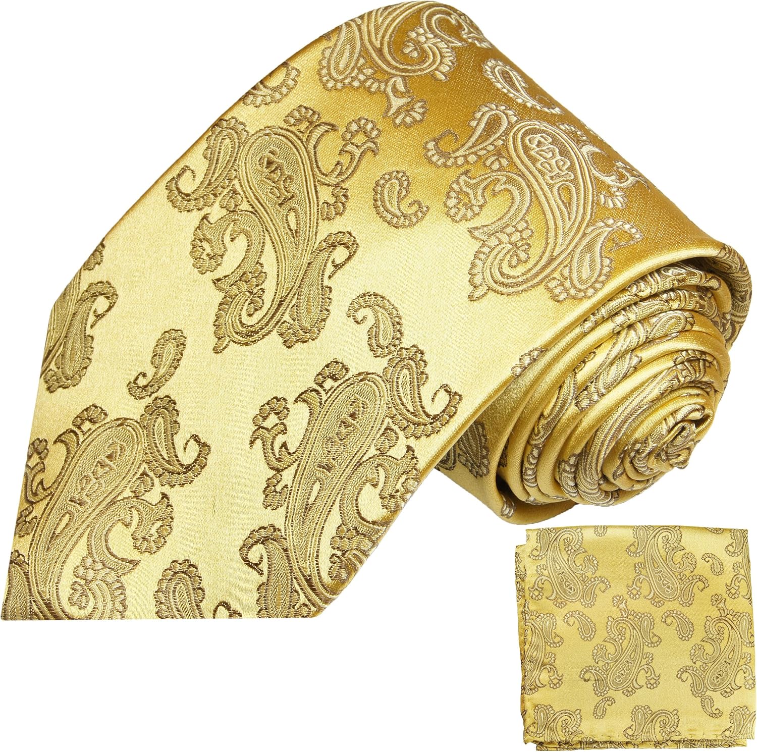 Gold paisley mens tie Set 2pcs. silk necktie + pocket square Amazon.co