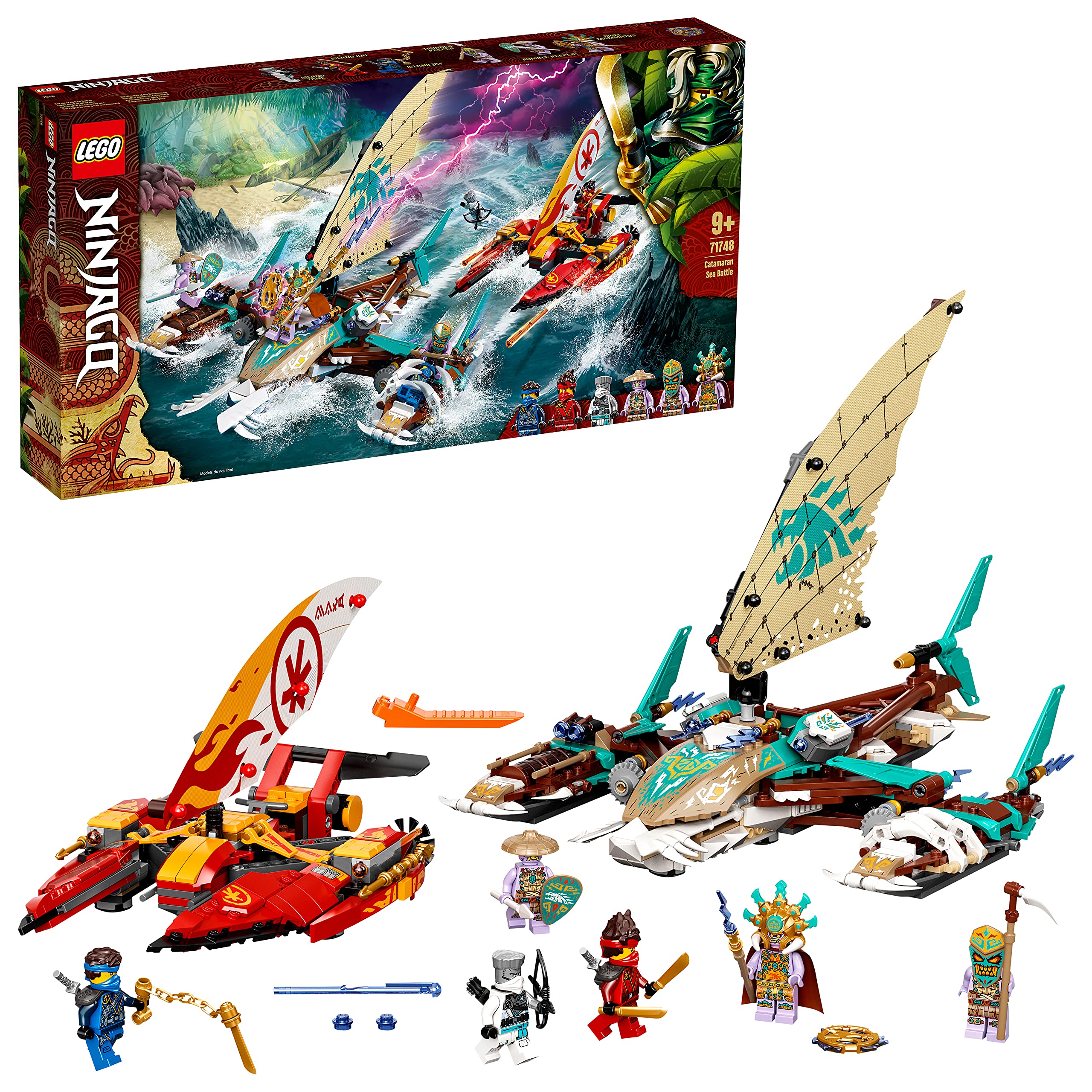 LEGO 71748 NINJAGO Catamaran Sea Battle Building Set with 4 Boat Toys and Kai, Jay and Zane Minifigures