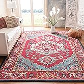 SAFAVIEH Monaco Collection Area Rug - 10' x 14', Red & Turquoise, Boho Oriental Medallion Design, Non-Shedding & Easy Care, I