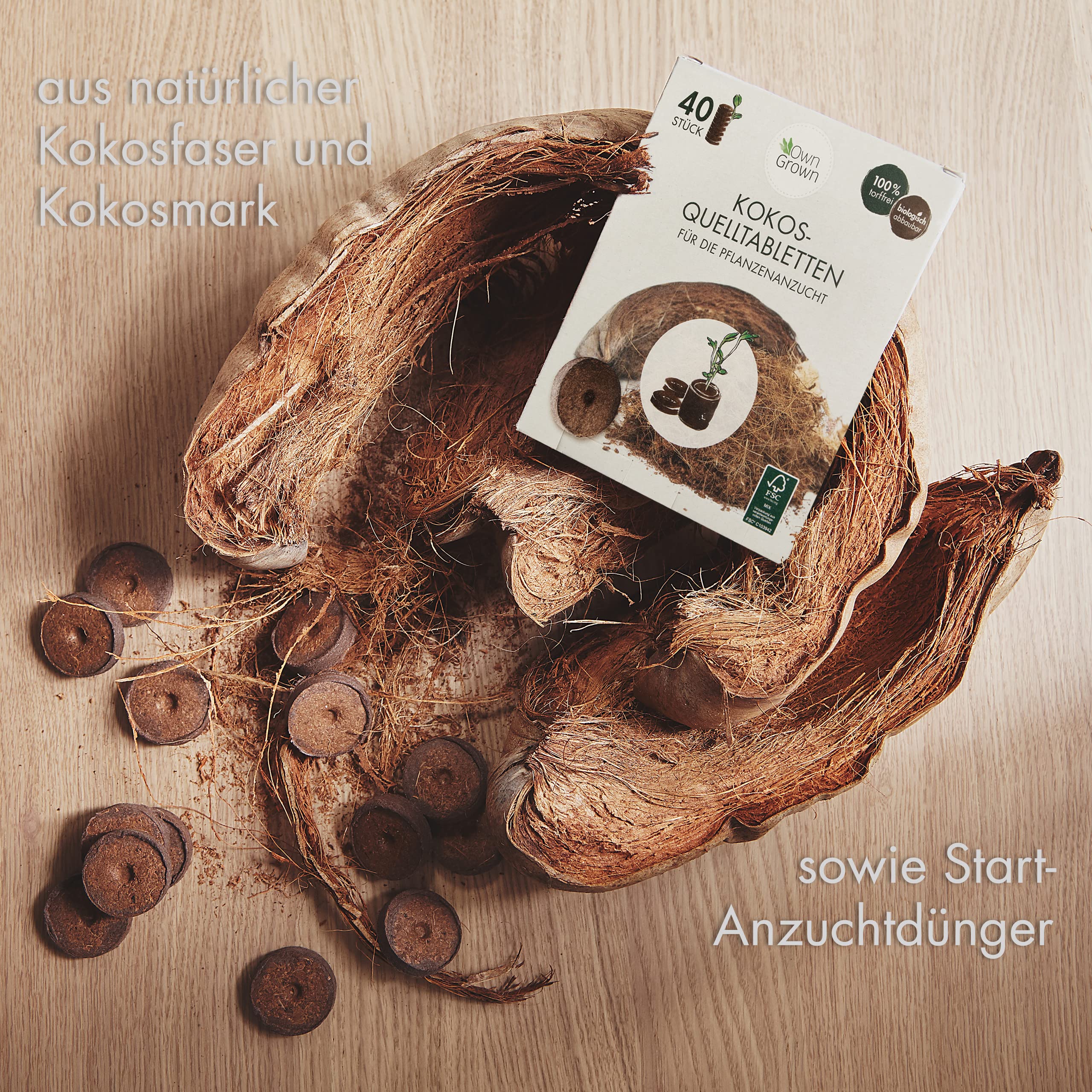 Kokos Quelltabletten mit Nährstoffen – 40 Stück, Kokoserde gepresst zur Pflanzen Anzucht ohne Pikieren, torffrei – Anzucht Erde Kokos von OwnGrown 2