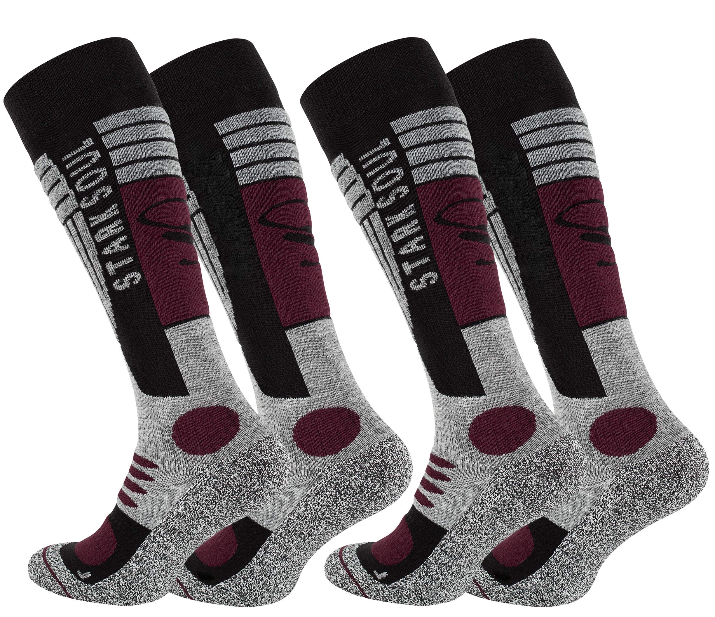 2 Pairs Men`s Ski Socks Long Hose Thermal Socks (UK 8.5-11 (EU 43-46), Gray-black-bordeaux)