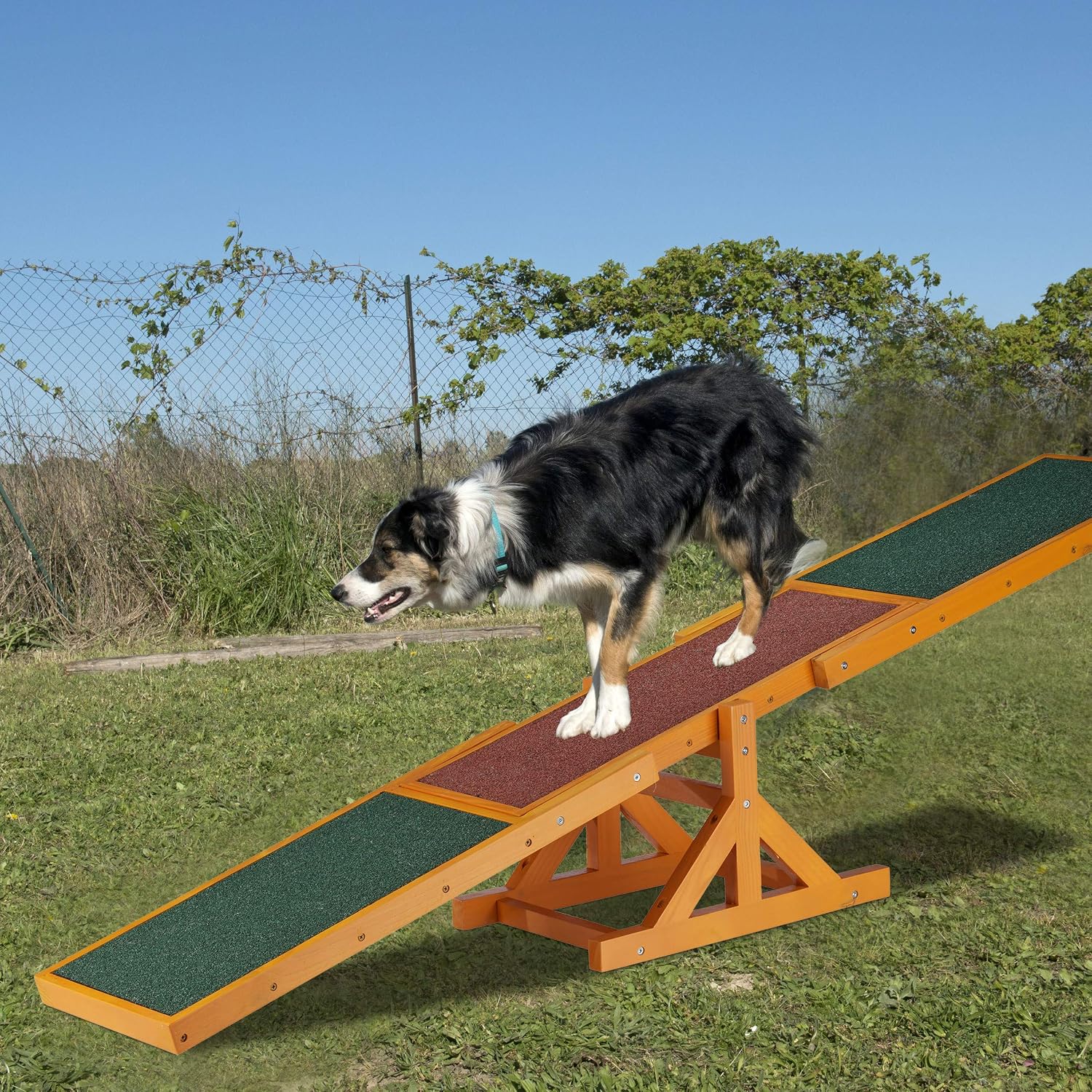 Relaxdays Colourful Wooden Pet Seesaw for Big and Small Dogs Equipment for Agility and Obedience Training 54 x 180 x 30 cm, Brown - Image 3