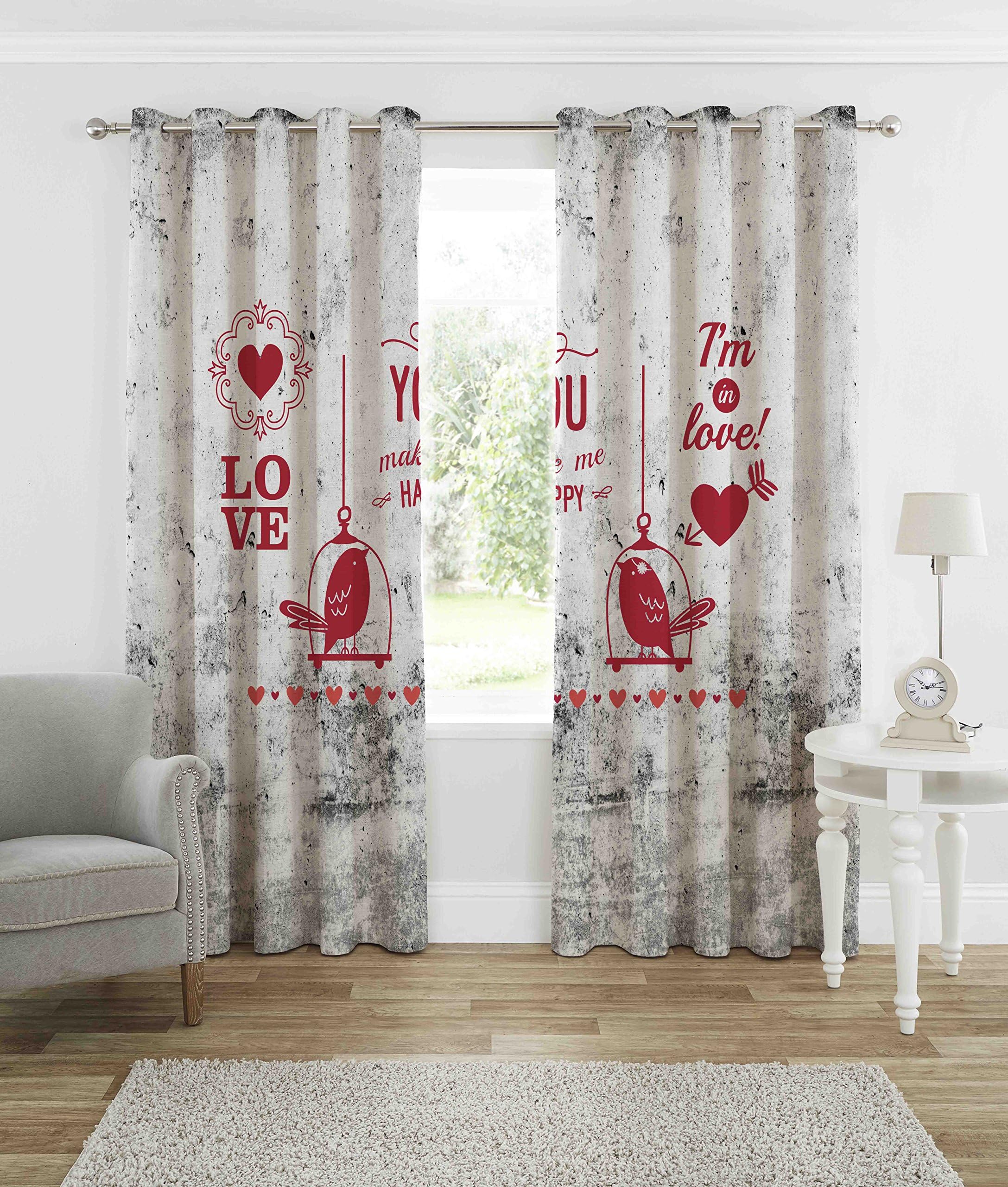 b7 CREATIONS Polyester Digital Printed Couple Theme Eyelet 2 Piece Curtain for Bedroom/Living Room/Home (Grey, Windows 5 Feet)