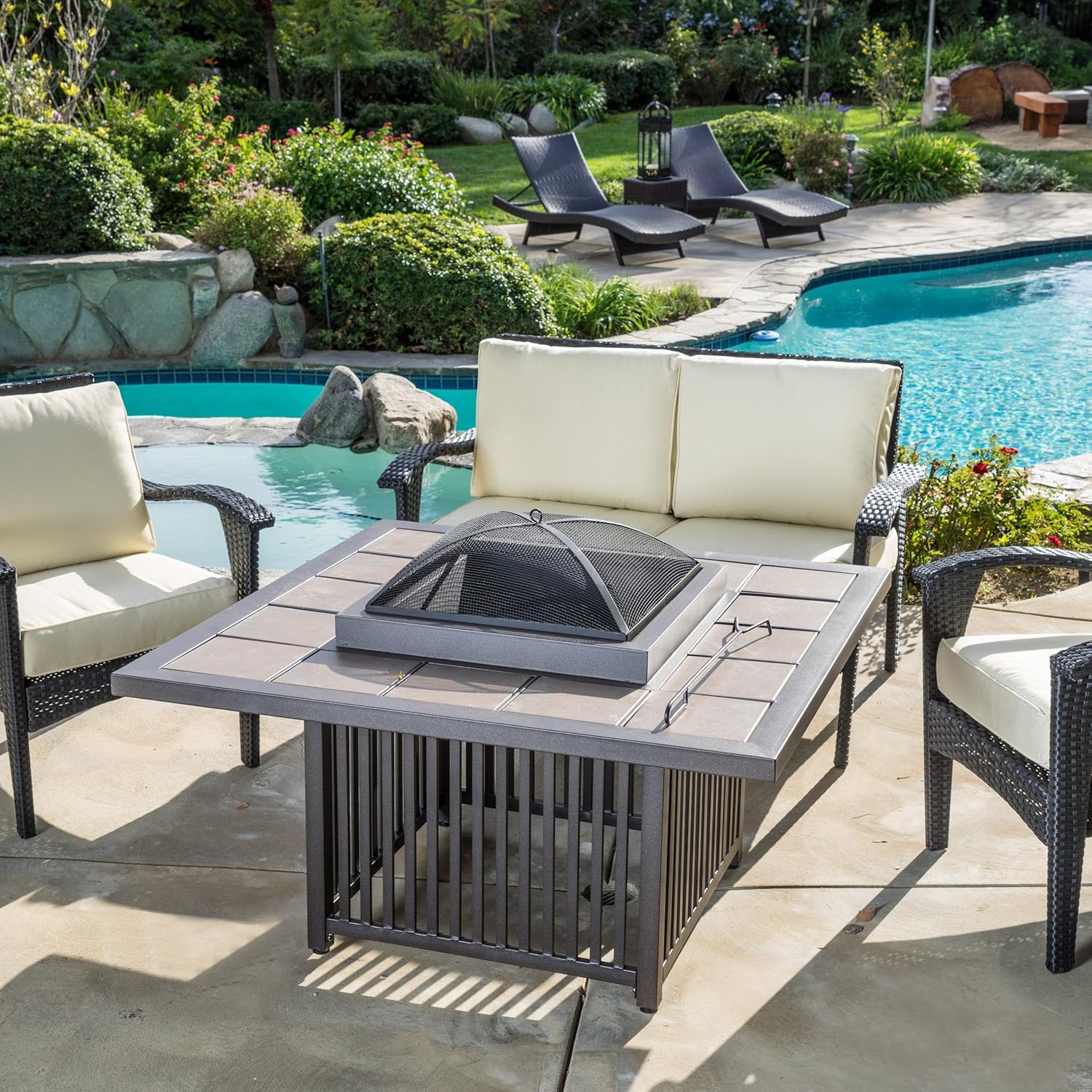Lawson Outdoor Brown Sand Ceramic Tile Fire Pit Amazon Co Uk