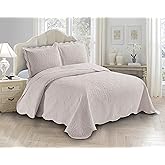 Fancy Linen 3pc Embossed Coverlet Bedspread Set Oversized Bed Cover Solid Floral Daisy Pattern New # Allis (Full/Queen, Beige)