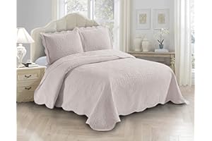 Fancy Linen 3pc Embossed Coverlet Bedspread Set Oversized Bed Cover Solid Floral Daisy Pattern New # Allis (Full/Queen, Beige)