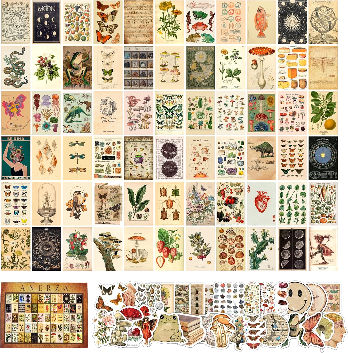 Wall Décor - ANERZA 100 PCS Vintage Wall Collage Kit Aesthetic Pictures, Cottagecore Room Decor for Bedroom Posters, Cute Dorm Photo for Teen Girls, Botanical Wall Art