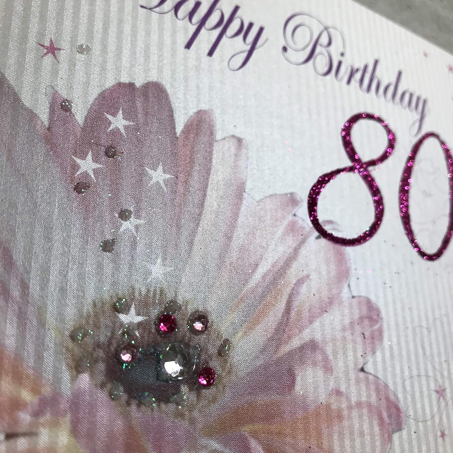 white cotton cards Age 80 Handmade Birthday Card Flower, White, WBA80, 16cm x 16cm - Image 3