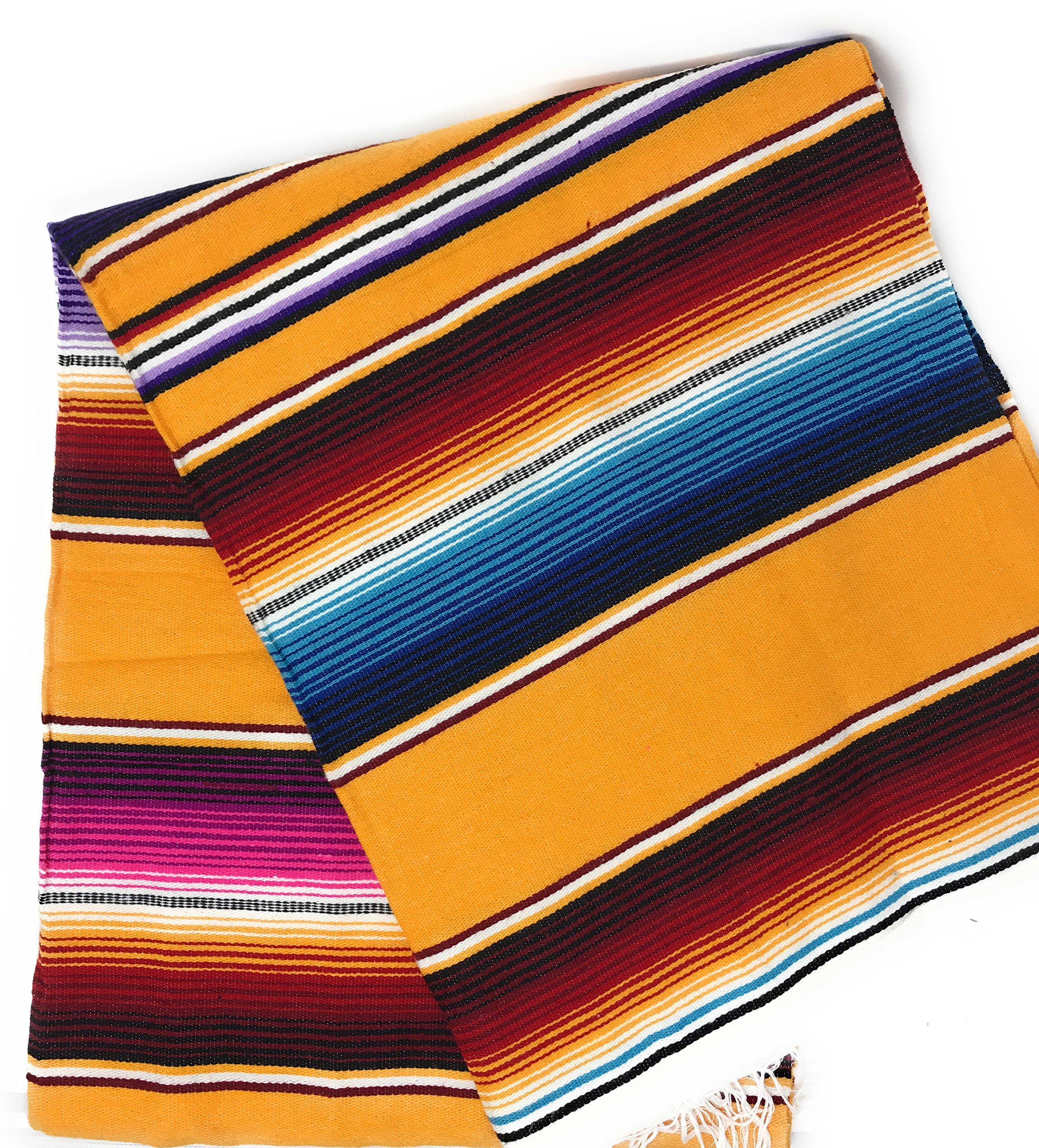 Large Authentic Mexican Blankets Colorful Serape Blankets 7' X 5' (Yellow)
