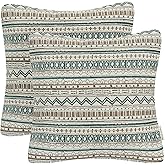 Mika Home Pack of 2 Throw Pillow Covers Decorative Pillow Cases for Sofa Couch Bed, Bohemian Striped Geometric Pattern, 20x20 Inches, Green Taupe Cream