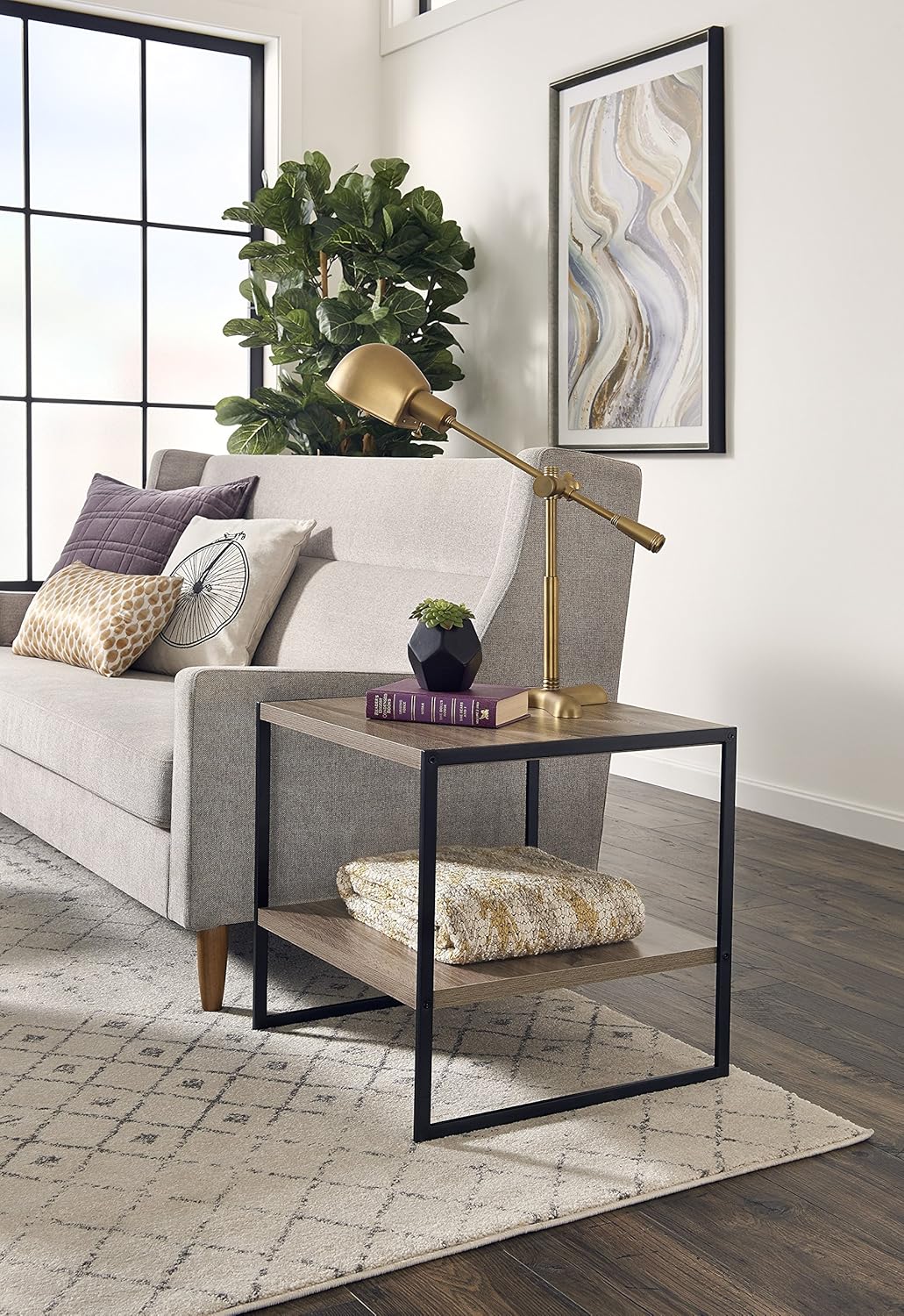 ClosetMaid 1314 2-Tier Square Wood Side Table with Storage Shelf, Gray: Kitchen & Dining