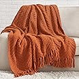 Bedsure Throw Blankets for Couch - Textured Chunky Knit Woven Chenille Blanket - Super Soft, Warm Decorative Boho Throw with Tassels for Bed, Sofa and Living Room, Pumpkin Orange, 50x60 Inches