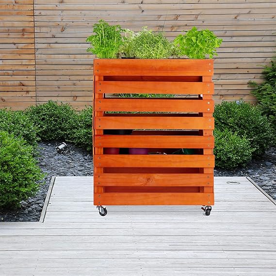 Relaxdays Huerto Urbano de Madera, con Ruedas, Tapa abatible ...