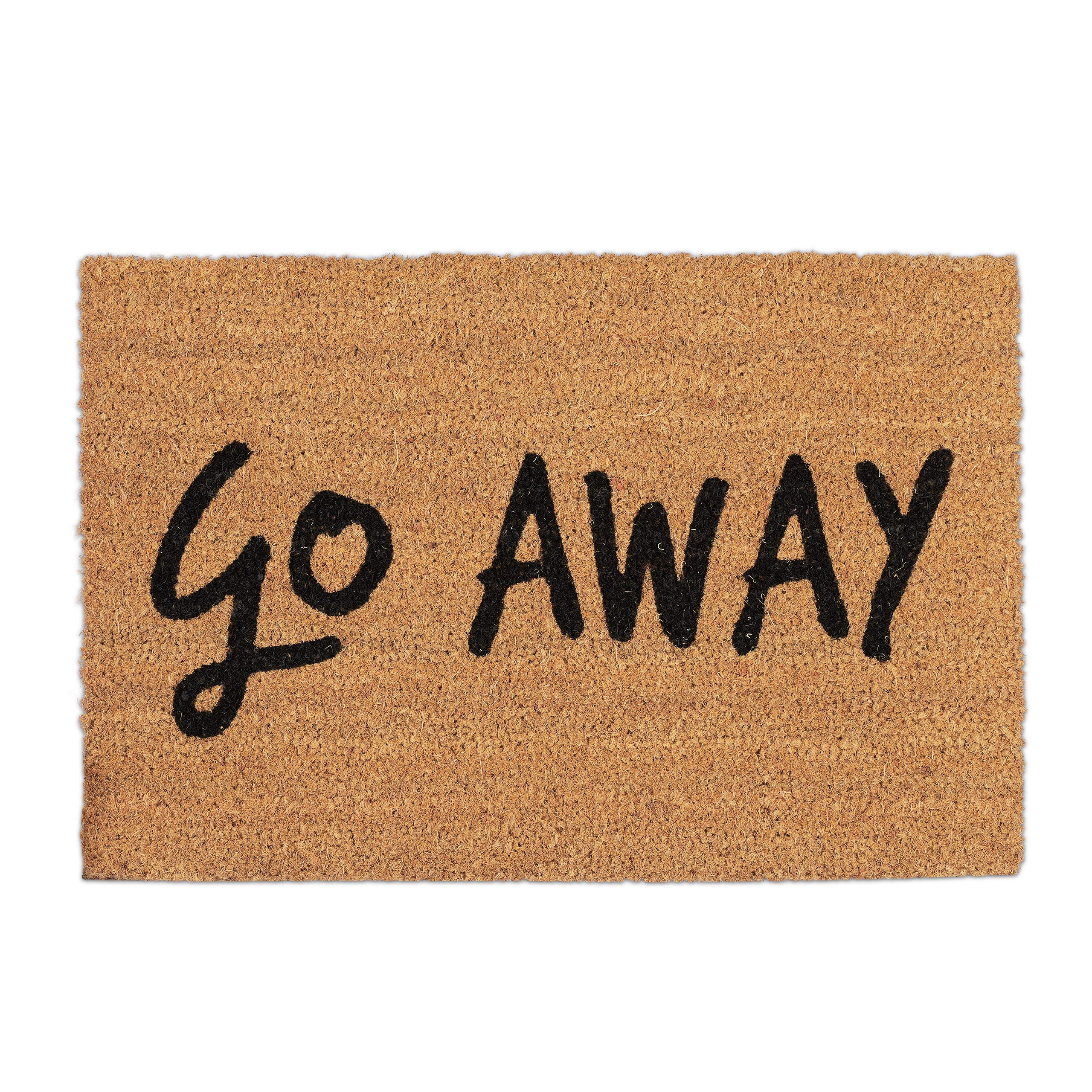 Relaxdays Doormat Go Away, Coir Door Mat, No-Slip Outdoor Rug, Welcome Mat, PVC, 40x60 cm, Natural/Black