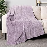 PAVILIA Soft Fleece Lavender Lilac Throw Blanket for Couch, Lightweight Plush Warm Blankets for Bed, Fuzzy Cozy Flannel Blanket Throw for Sofa, Travel, Jacquard Pattern, Light Purple, 50x60 inch
