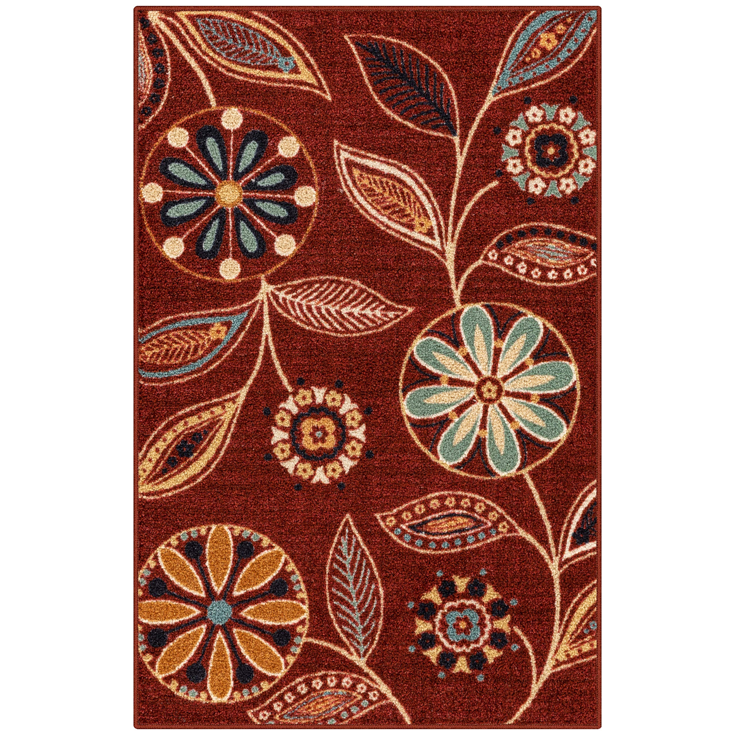 Maples Rugs Reggie Floral Kitchen Rugs Non Skid Accent Area Carpet [Made in USA], 2'6 x 3'10, Merlot
