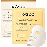 KYZOO COLLAGLOW Bio-Collagen Hydrogel Face Mask, Overnight Moisturizing Sheet Mask with Collagen, Hyaluronic Acid &amp; Niacinamide, Hydrating Korean Skincare for Dry &amp; Dull Skin, 4 Count (34g Each)