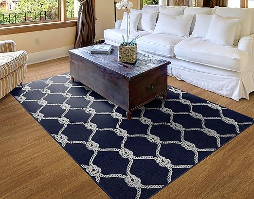 Amazon Com Brumlow Mills Nautical Rope Ocean Trellis Knot Area Rug For Beachy Home Decor 5 X 8 Rectangle Blue Furniture Decor