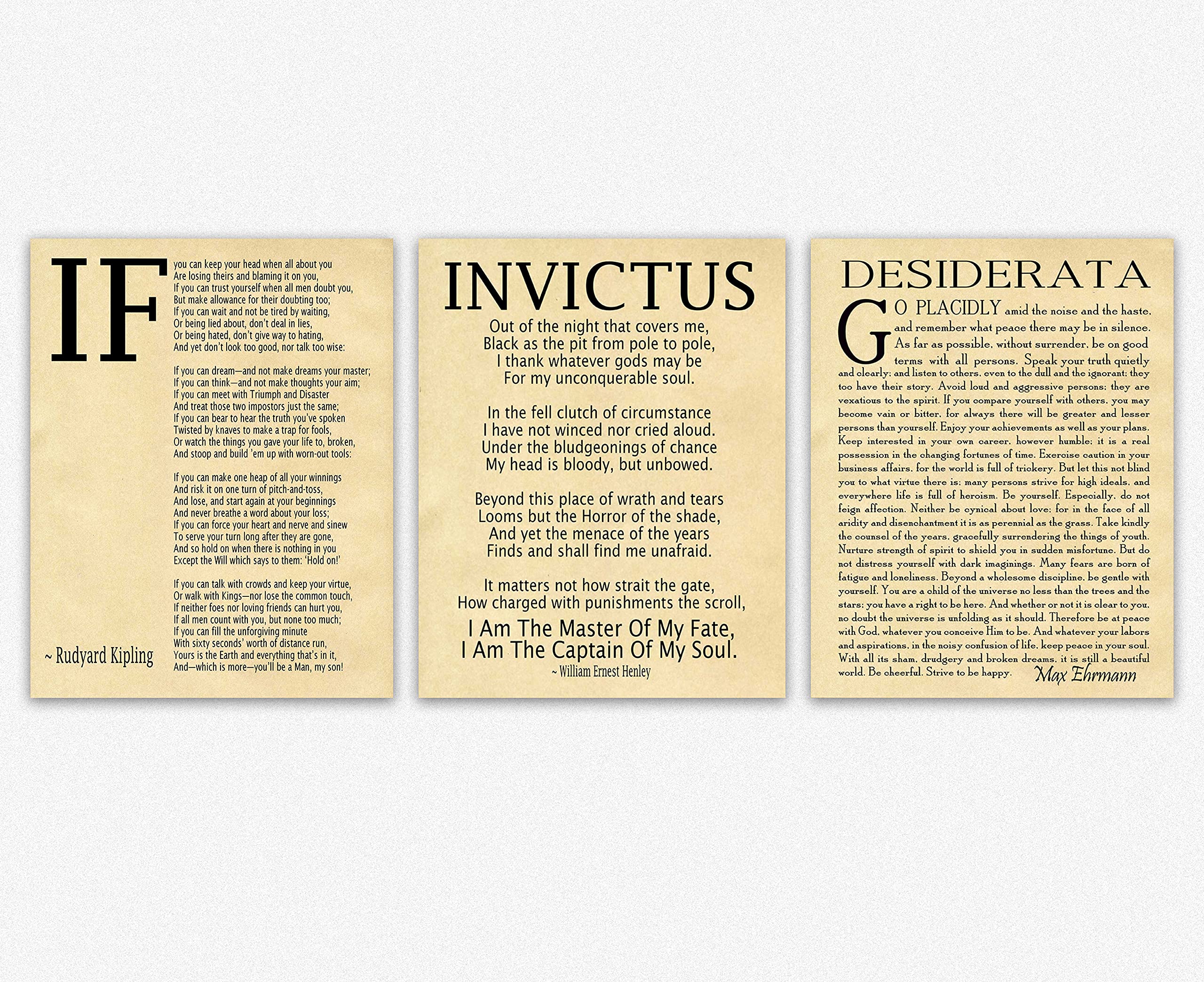 Wallbuddy If Poem Invictus Poem and Desiderata Inspirational Poems Set of 3 (8 x 10, Parchment)