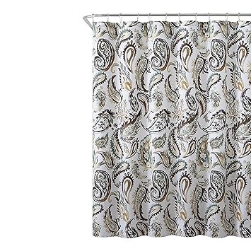 Hudson Essex Decorative Brown Gold Green Fabric Shower Curtain
